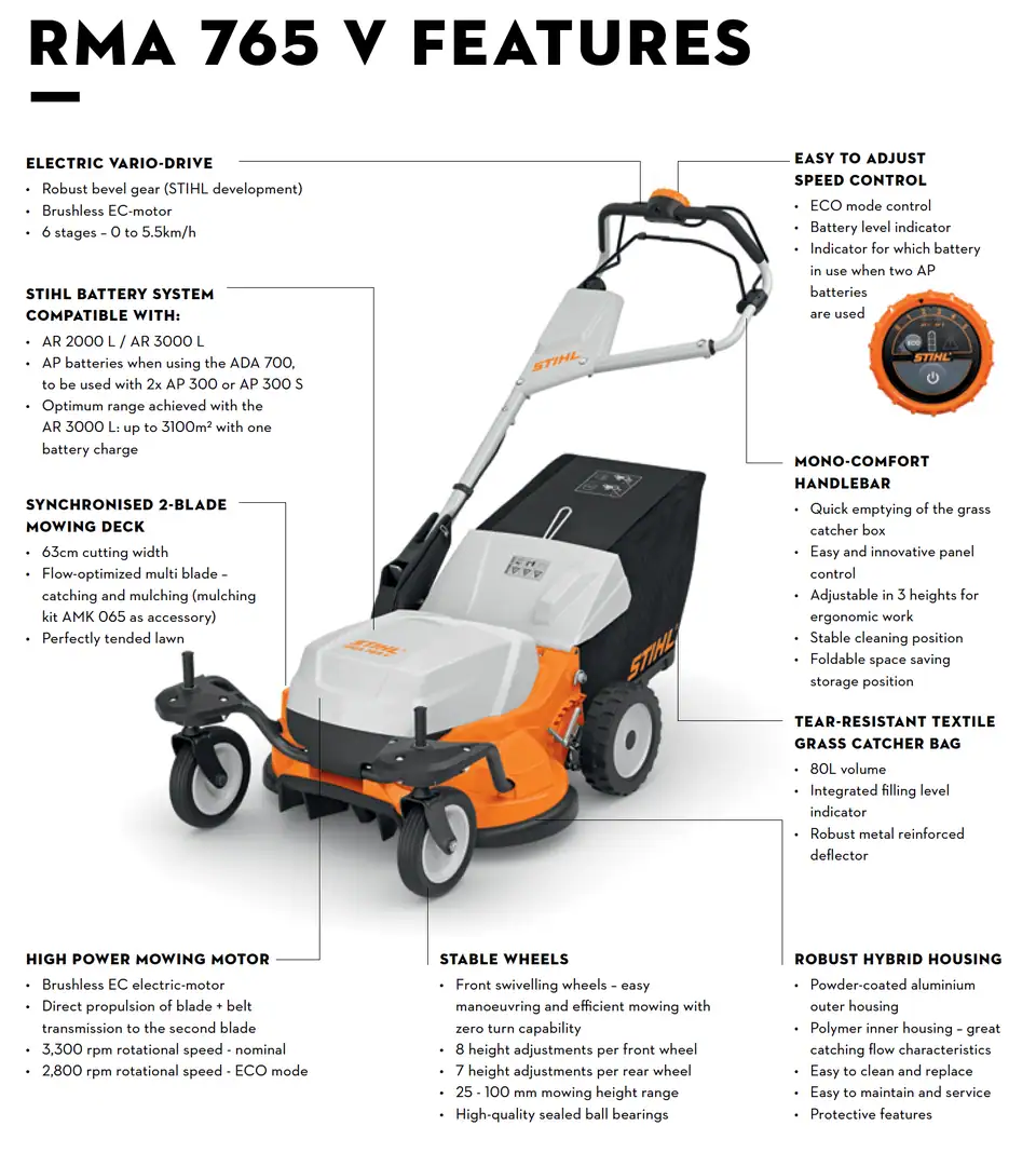 RMA 765 V Features